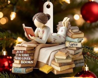 Just A Girl Who Loves Books 3D Effect - Personalized Wooden Ornament - Christmas Gift For Book Lover, Bookworm