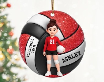 Adorno acrílico personalizado con efecto 3D de niño y niña jugando voleibol. Ideal como regalo para jugadoras de voleibol, aficionados y equipos de voleibol, hijas y amigos.