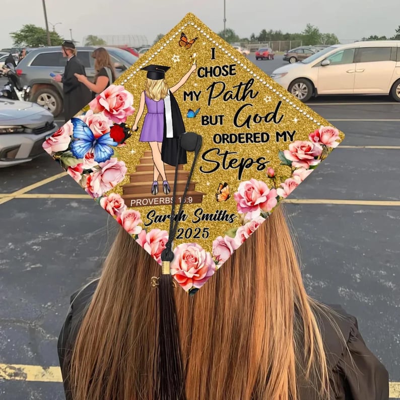 Graduation Choose Path I Chose My Path God Ordered My Steps Personalized Graduation Cap Topper ...