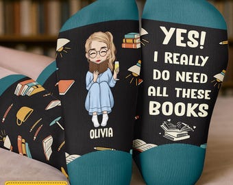 Custom crew sokken - gepersonaliseerde schoolse cadeaus voor boekenliefhebbers, boekenwurmen, lezers - thee, boeken, herhalen, kerstcadeau 2025