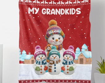 Grandkids Knitting - Personalized Custom Fleece Blanket, Baby Name Blanket, Name Blanket For Boy, Toddler Name Blanket, Christmas Gift