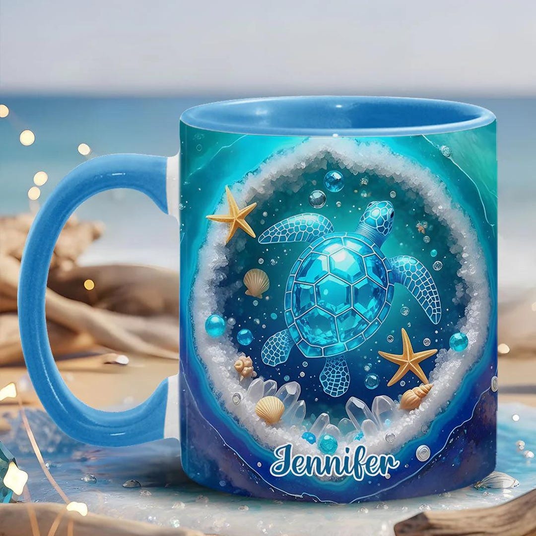 Turtle Shell Cups Love Turtles Personalized Turtle Accent Mug, Cute Cartoon Turtle Mug ...