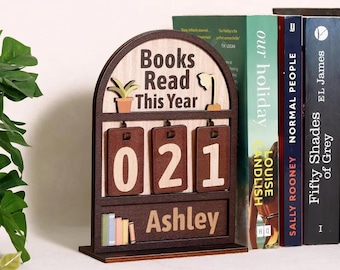 Mostrador de libros personalizados "Leídos este año", regalo para amantes de los libros, mini estantería, decoración de estantería, sujetalibros, regalo para lectores