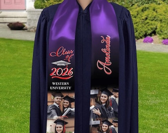 Fotoklasse von 2026 Stolen Schärpe, Abschlussgeschenk, Seniorgeschenk, benutzerdefinierte Foto-Abschluss-Stola, personalisierte Geschenke für Studenten