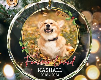 Aangepaste foto Forever Loved Memorial Gepersonaliseerde cirkel glazen ornament, aangepaste glazen aandenken dierenliefhebbers, Cherished Pet Memorial Kerstmis