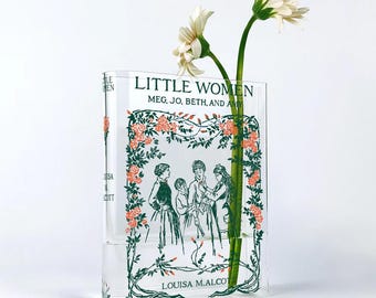 Jarrón acrílico con forma de libro de Mujercitas: regalos de decoración para amantes de la lectura, regalos literarios para ocasiones especiales, regalo para el Día de la Madre 2025