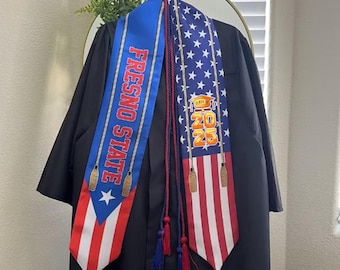 Country Flagge Klasse von 2025 Stolen Schärpe, Abschlussgeschenk, Senior Geschenk, kundenspezifische gemischte zwei Flaggen-Abschluss-Stola, personalisierte Geschenke für Studenten