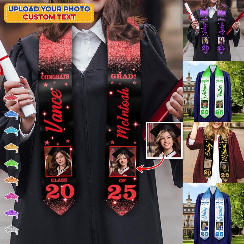 Glitter Graduation Stoles With Photo, Special Graduation Gift ...