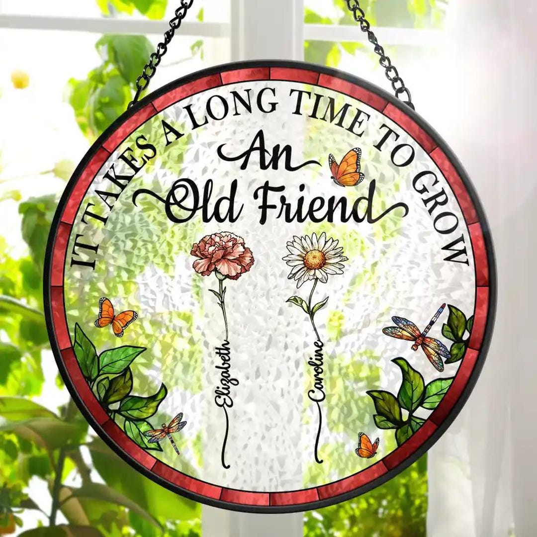 Birth Flower Grow an Old Friend Personalized Custom Stained Glass ...