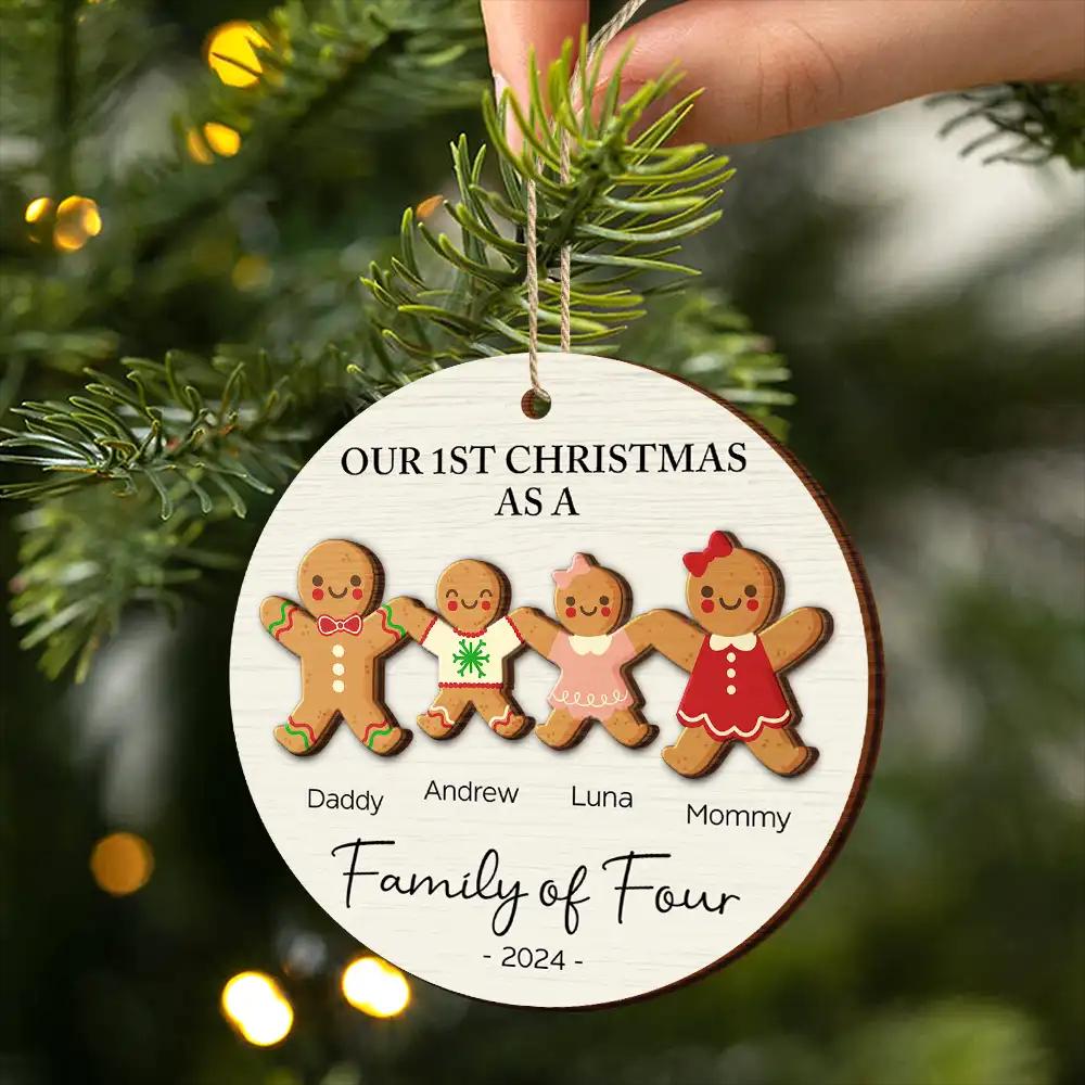 First Christmas As A Family Of Three Gingerbread, Personalized 2-Layered Wooden Ornament, Gingerbread Ornament, First Christmas Ornament