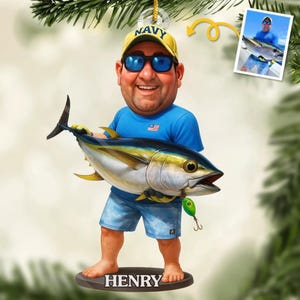 Custom Photo Acrylic Ornament - Personalized Christmas Birthday Fishing Gifts For Fisherman - Fishing Is My Cardio, Hooked On Happiness