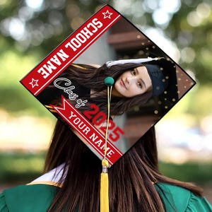 Gepersonaliseerde klasse van 2025 foto afstuderen pet topper, decoraties voor afstudeerpet, college senior afgestudeerd cadeau, afstudeercadeau