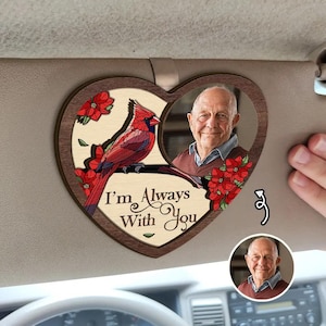 カスタムフォトメモリアル「I'm Always With You」、パーソナライズされた形の車用バイザークリップ、お父さんへのギフト、車用バイザークリップ、パーソナライズされた写真フレーム