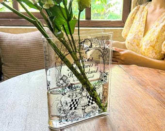 Alice's Adventures in Wonderland Acrylic Book Vase - Home Decor Gifts for Book Lovers and Readers, Special Occasions Gift, Mother's Day Gift