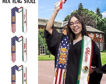Country Flagge Klasse von 2026 Stolen Schärpe, Abschlussgeschenk, Senior Geschenk, kundenspezifische gemischte zwei Flaggen-Abschluss-Stola, personalisierte Geschenke für Studenten