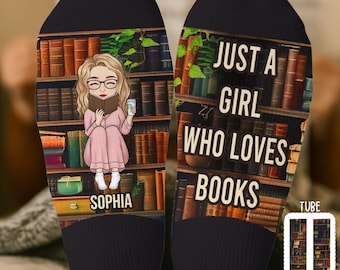 Custom crew sokken - gepersonaliseerde schoolse cadeaus voor boekenliefhebbers, boekenwurmen, lezers - sokken uit, verhaal aan, kerstcadeau 2025