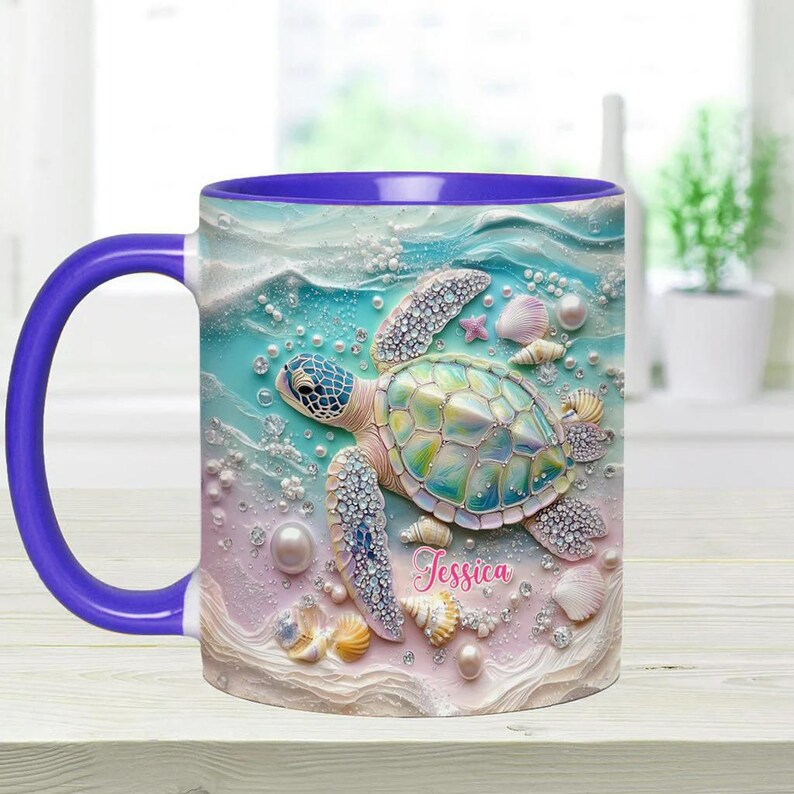 Turtle Shell Cups Love Turtles Personalized Turtle Accent Mug, Cute Cartoon Turtle Mug ...