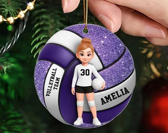 Adorno acrílico personalizado con efecto 3D de niño y niña jugando voleibol. Ideal como regalo para jugadoras de voleibol, aficionados y equipos de voleibol, hijas y amigos.