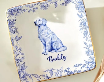 Chinoiserie Toile Dog - Personalized Ring Dish, Personalized Best Friend Birthday Gift, Gift For Dog Lovers