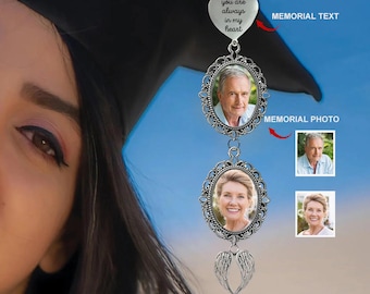 Ciondolo personalizzato con nappa e foto a forma di ali d'angelo per la laurea, regalo commemorativo di laurea per lei, nappa commemorativa di laurea 2026 per il cappello di laurea.