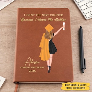 I Trust The Next Chapter - Family Personalized Custom Leather Journal - Graduation Gift For Family Members, Siblings, Brothers, Sisters