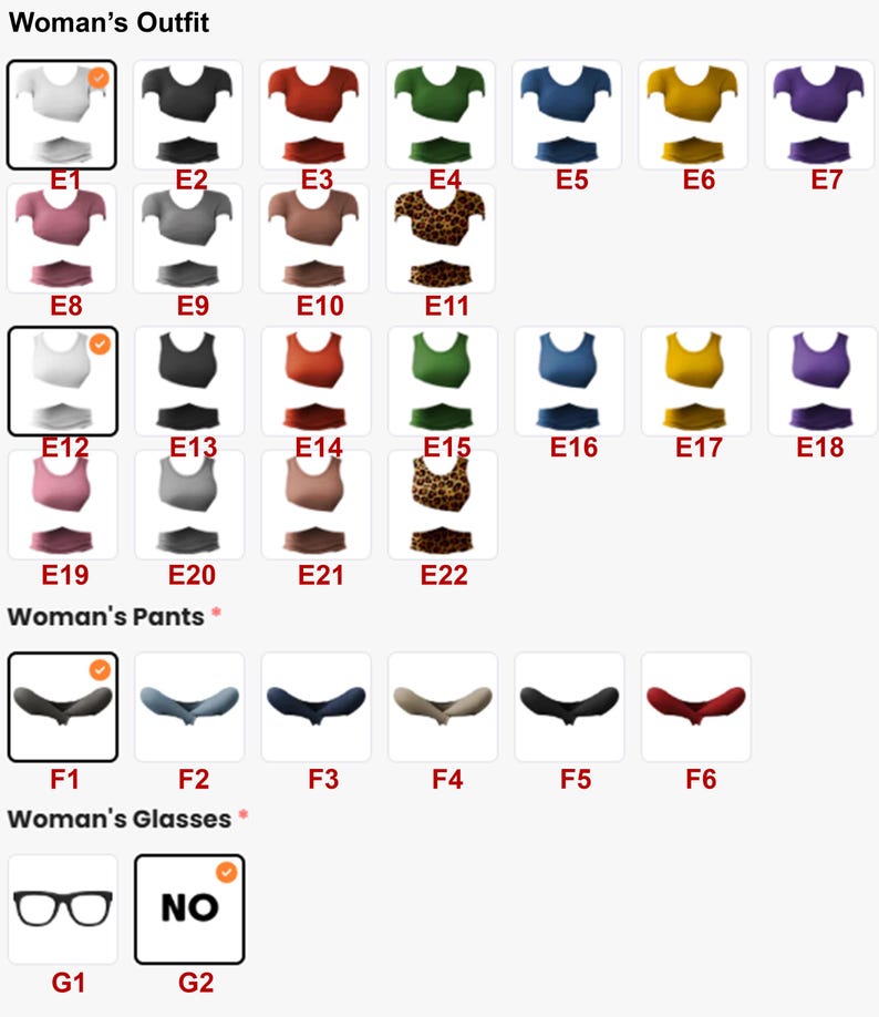 Op de afbeelding: Een selectie kledingstukken, waaronder tops, broeken en brillen. De tops zijn in verschillende kleuren en patronen, waaronder effen kleuren, dierenprints en strepen. De broeken zijn allemaal in verschillende tinten blauw. De bril is zwart met een rechthoekig montuur.