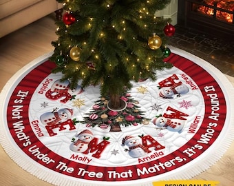 Custom Snowman Tree Skirt - Personalized Christmas Birthday Gifts For Mom, Dad, Brother, Sister, Kids - Hearts Shine Together This Christmas