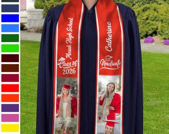 Benutzerdefinierte Fotoklasse von 2026 Stolen Schärpe für den Abschlussfeiertag, personalisierte Text grad Stola Schärpe, personalisierte Foto graduierte Stola, Geschenk 2026