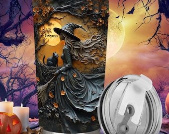 Mooie heks Halloween gepersonaliseerde heks 20 oz beker, Wicca beker olieverf effect Witchy geschenken hekserij drinkgerei cadeau voor Pagan