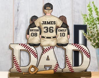 Our Favorite Position, Right Beside Dad - Family Personalized Custom Shaped 2-Layered Wooden Plaque With Flat Stand - Father's Day Gift