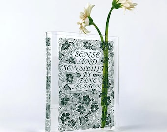 Sense and Sensibility Acrylic Book Vase - Home Decor Gifts for Book Lovers and Readers, Bookish Gift for Special Occasions