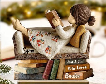 Woman Book Lover Reading Book On Sofa 3D Effect - Personalized Wooden Plaque - Christmas Gift For Book Lover, Bookworm