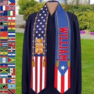 Country Flag Class of 2025 Stoles Sash, Graduation Gift, Senior Gift, Custom Mixed Two Flag Graduation Stole, Personalized Gifts for Student