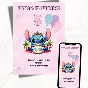 Stitch-verjaardagsuitnodiging | Bewerkbare digitale verjaardagsuitnodiging| Feest met steekthema