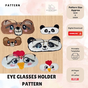 Può includere: Modello digitale stampabile per portaocchiali. Il modello include quattro disegni: un orso, un panda, un pollo e un pulcino. Il modello misura circa 16 cm x 9,5 cm.