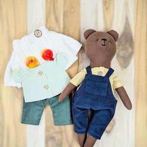 Handmade cotton fabric bear toy, unique gift, stuffed woodland Bear textile toy, animal doll, premium heirloom toys