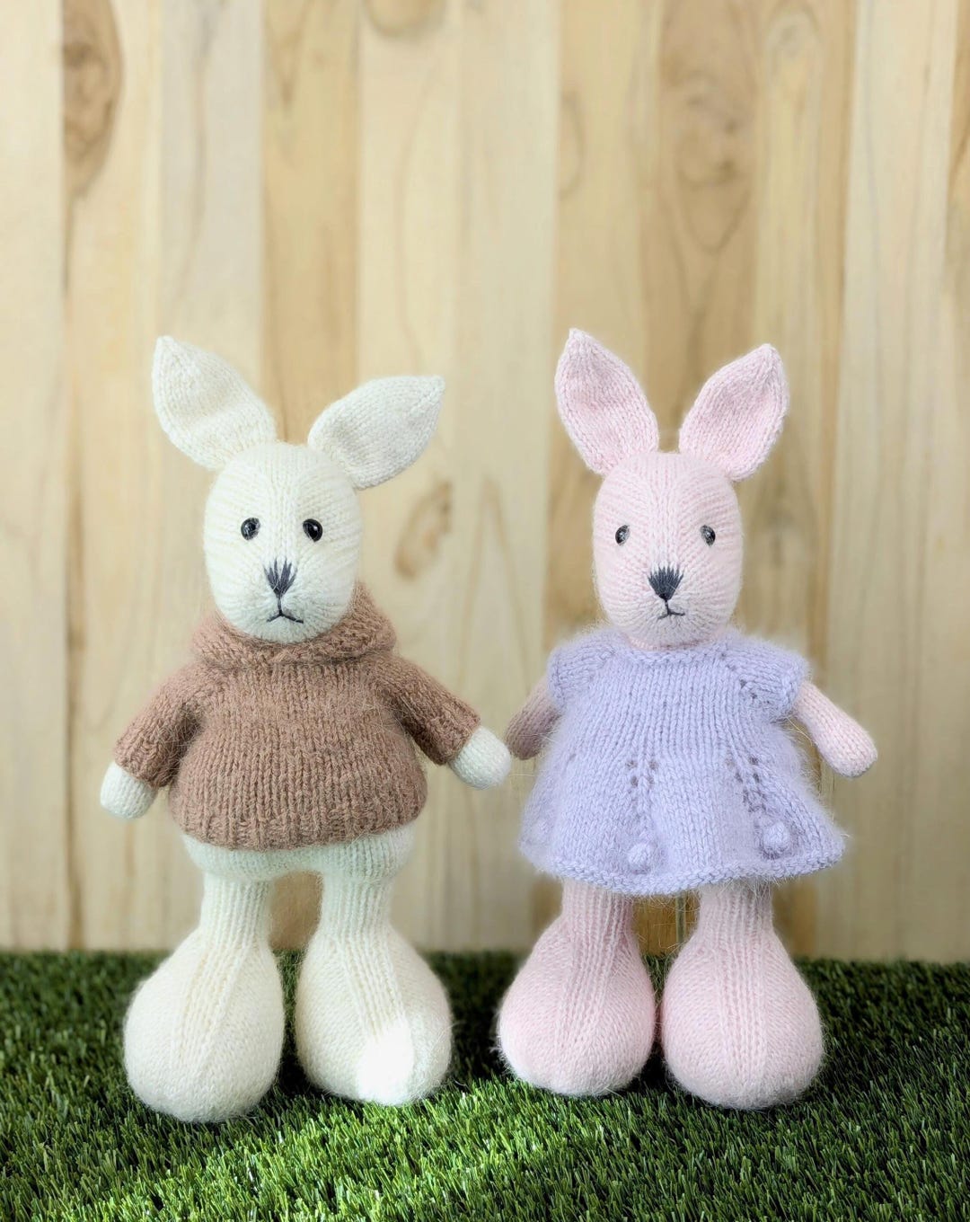 Knitted Rabbit Boy and Girl, Handmade Plush Bunny, Knitting Animal Toy ...