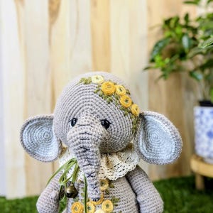 Handmade Crochet Elephant Toy in Yellow Dress with Bow