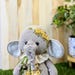 Handmade Crochet Elephant Toy in Blue Jumpsuit and Yellow Hat