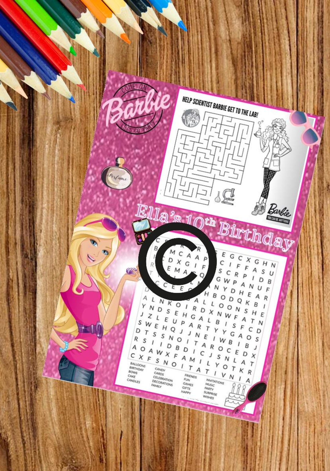 Personalised PRINTABLE Barbie Activity Sheet A5&A4 - Etsy