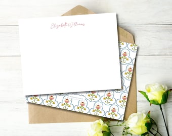 Watercolor Floral Block Print Notecards - Personalized Stationery - Floral Notecards - Note Cards - Custom Notecards - Floral Stationery