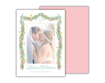 PRINTED Watercolor Floral Garland Holiday Photo Card: Personalized Parisian Christmas Cards