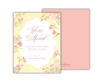 Watercolor Pink Floral "Golden Hour" Moving Announcement Cards: Personalized New Address Card