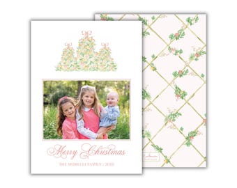PRINTED Watercolor Pastel Christmas Tree Photo Cards