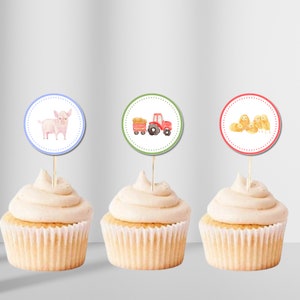 Printable Farm Cupcake Toppers - Farm Birthday Party Cake Decorations - Instant Download Barnyard Birthday Party Supplies