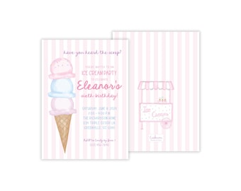 Watercolor Ice Cream Birthday Party Invitation: Summer Birthday Invite for Girls