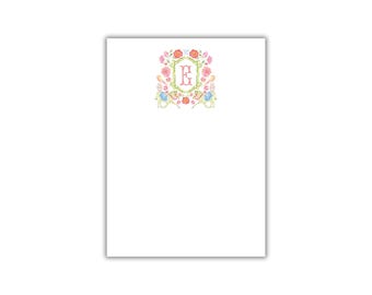 Watercolor Floral Chinoiserie Toile Notepad: Monogrammed Stationery for Women