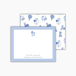 Blue and White Delftware Cradle Baby Boy Notecards: Personalized "From the Nursery Of" Stationery