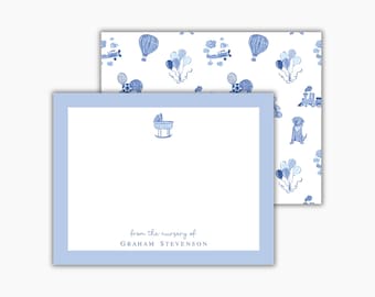 Blue and White Delftware Cradle Baby Boy Notecards: Personalized "From the Nursery Of" Stationery