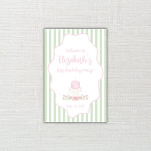 Cartel de bienvenida para el primer cumpleaños de niña: diseño de acuarela (plantilla imprimible)
